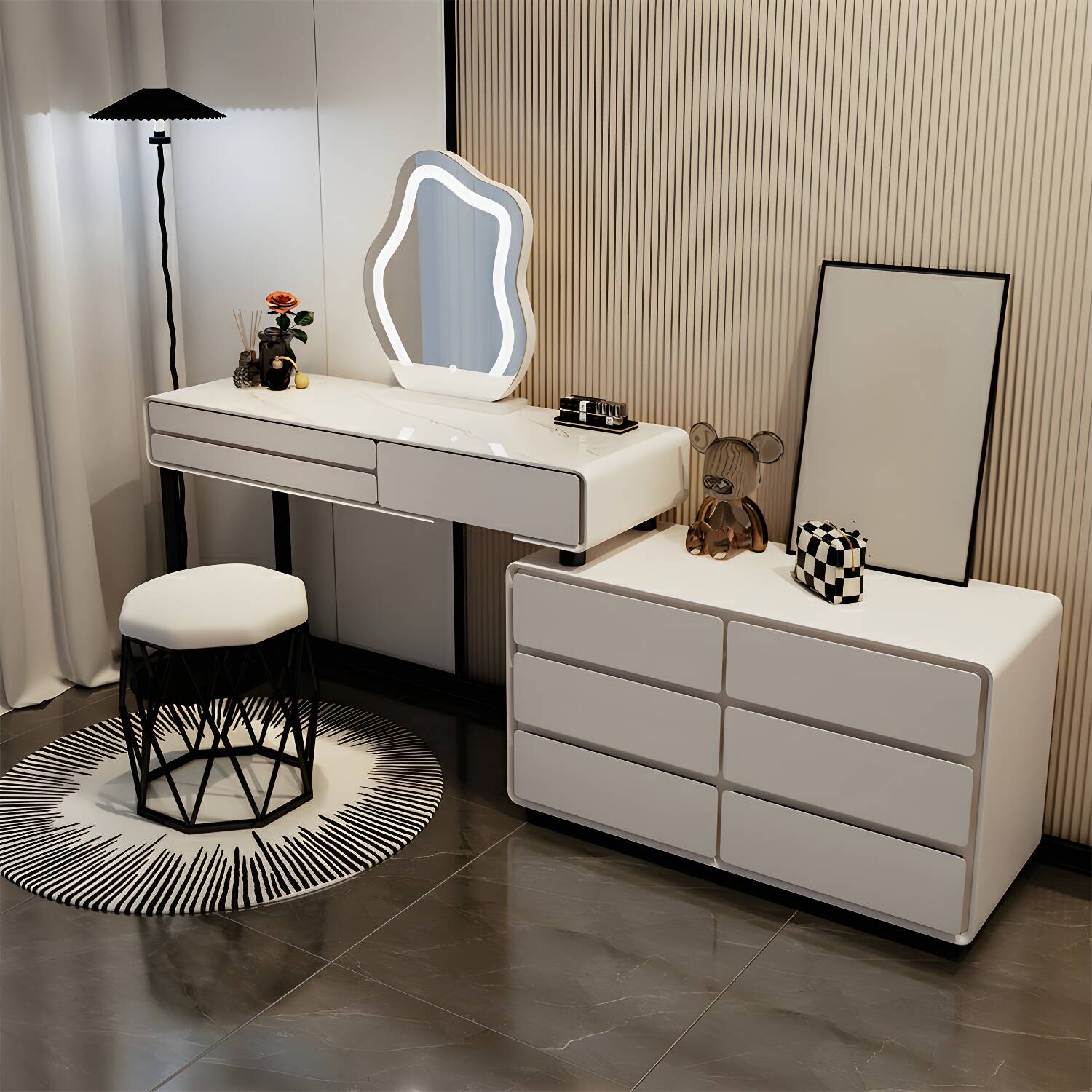 Modern Wooden Elegant White Makeup Vanity with Ample Storage