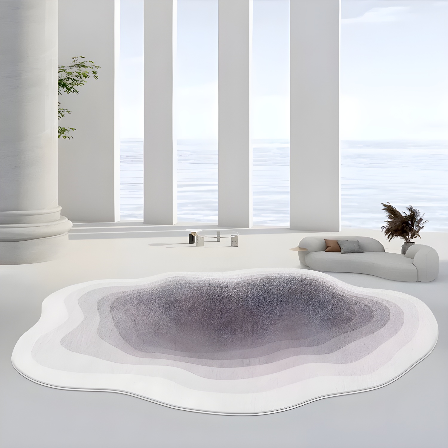 Indoor/Outdoor Thick Imitation Wool Area Rug with Ombre Pattern and Anti-Slip Backing