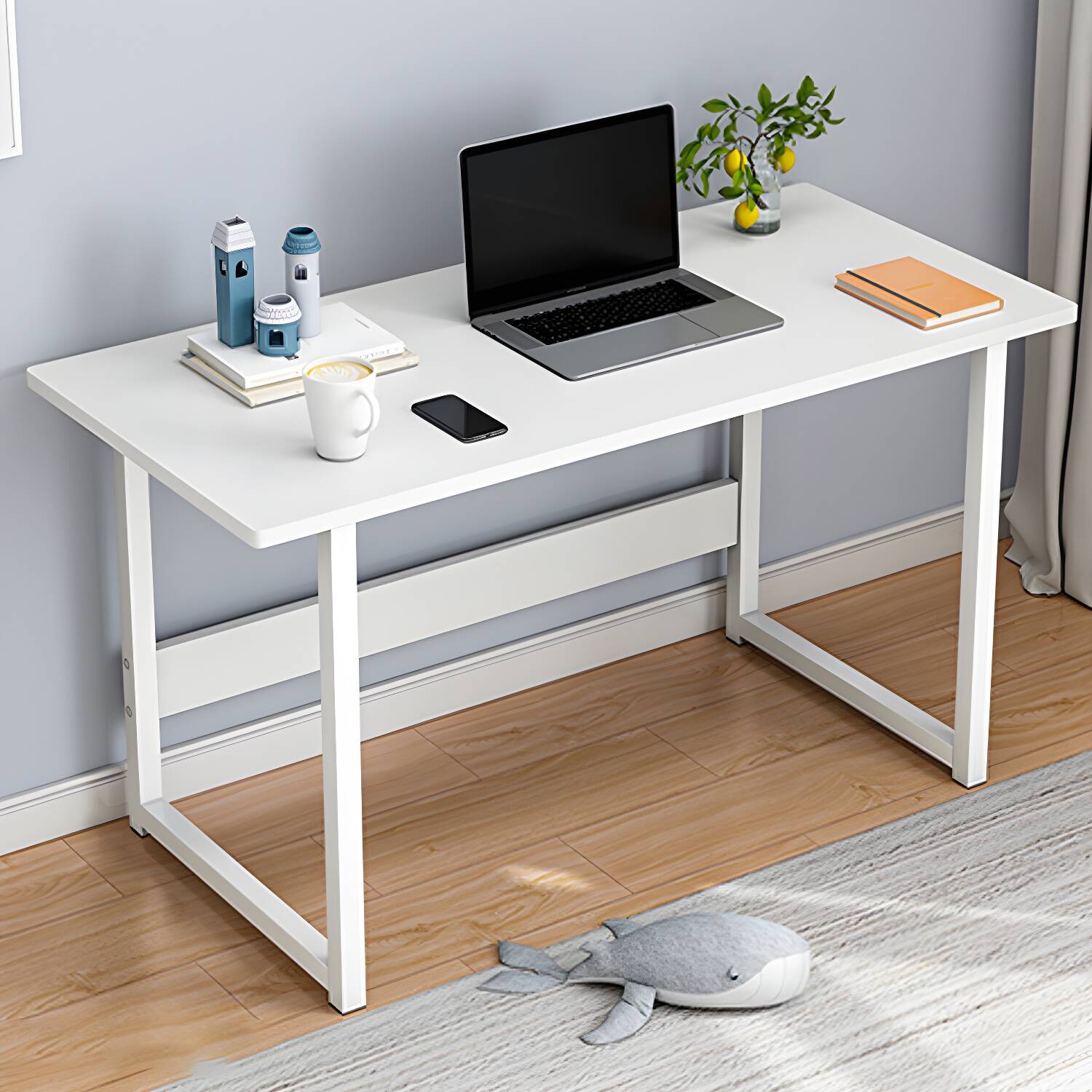 Stylish Modern Writing Desk with Sleek Metal Sled Base and Smooth Wood Surface