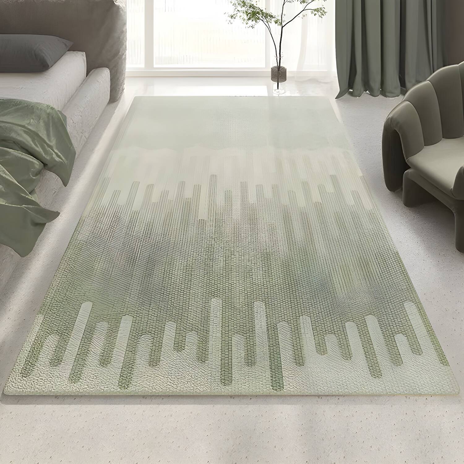 Indoor Use Modern Abstract Imitation Wool Area Rug with Anti-Slip Backing - Medium Thickness