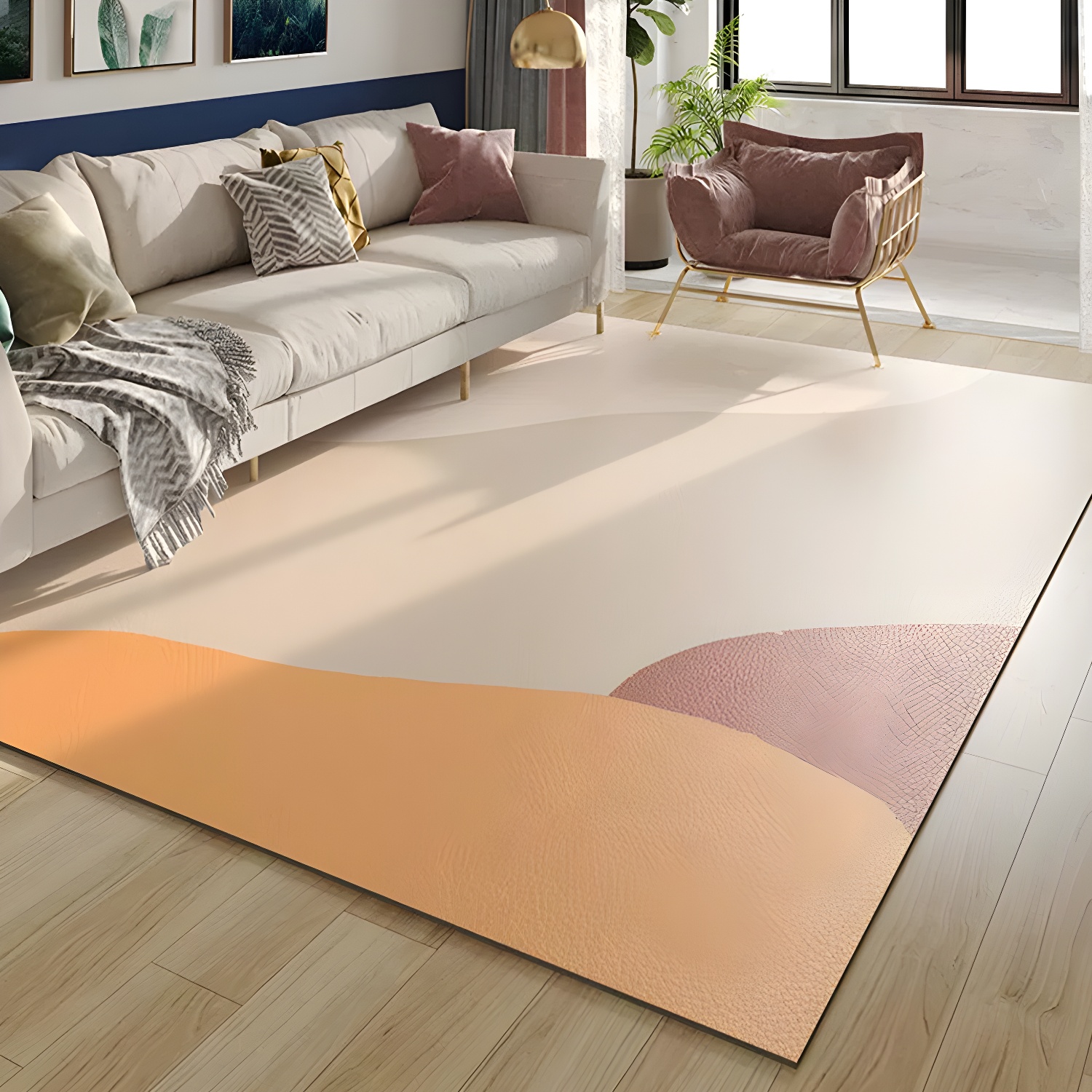 Indoor Modern Colour Block Vinyl Area Rug for Study, Living Room, Cloakroom, Balcony with Easy Care