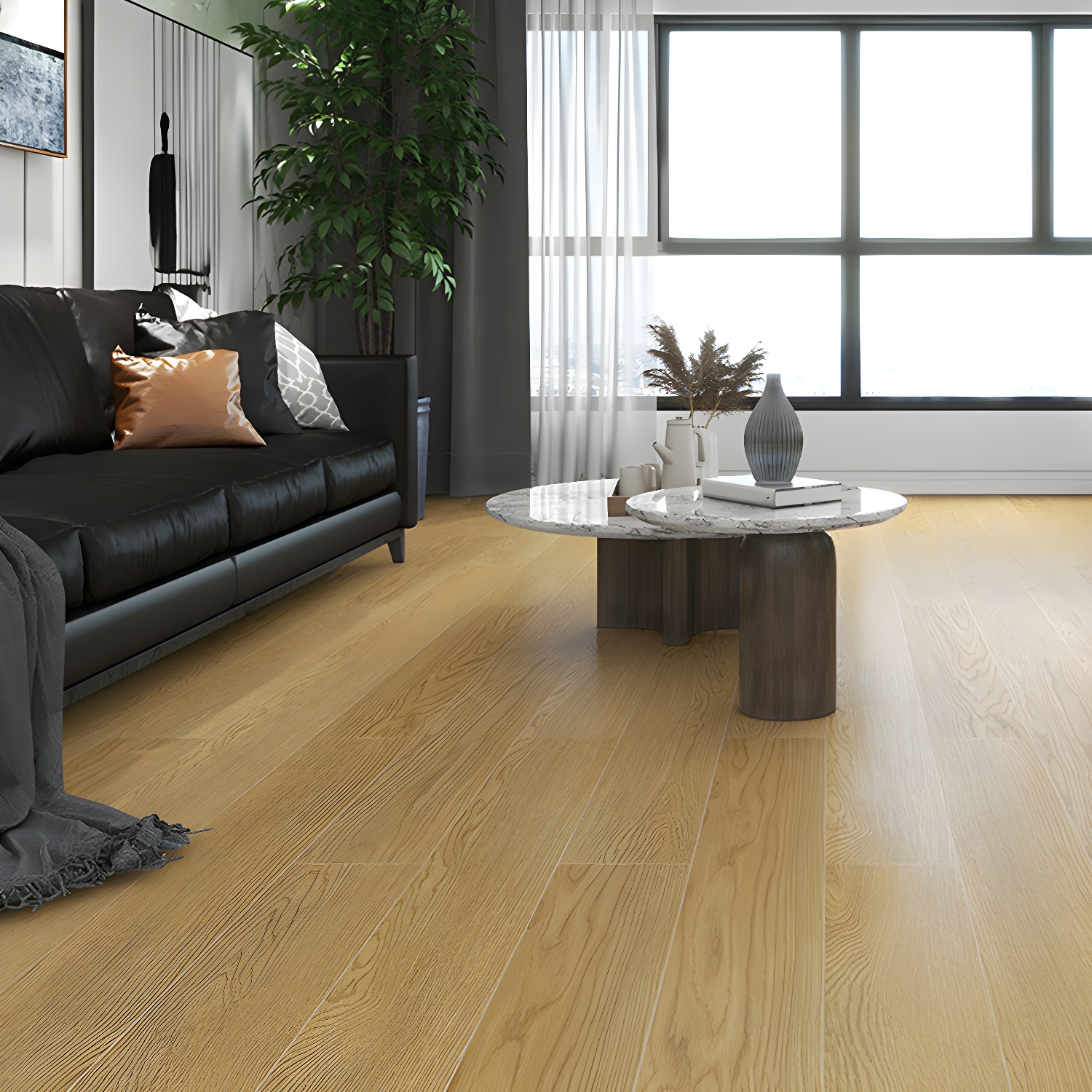 Brown Low Gloss Laminate Wood Planks - Scratch Resistant HDF Flooring for Living Space