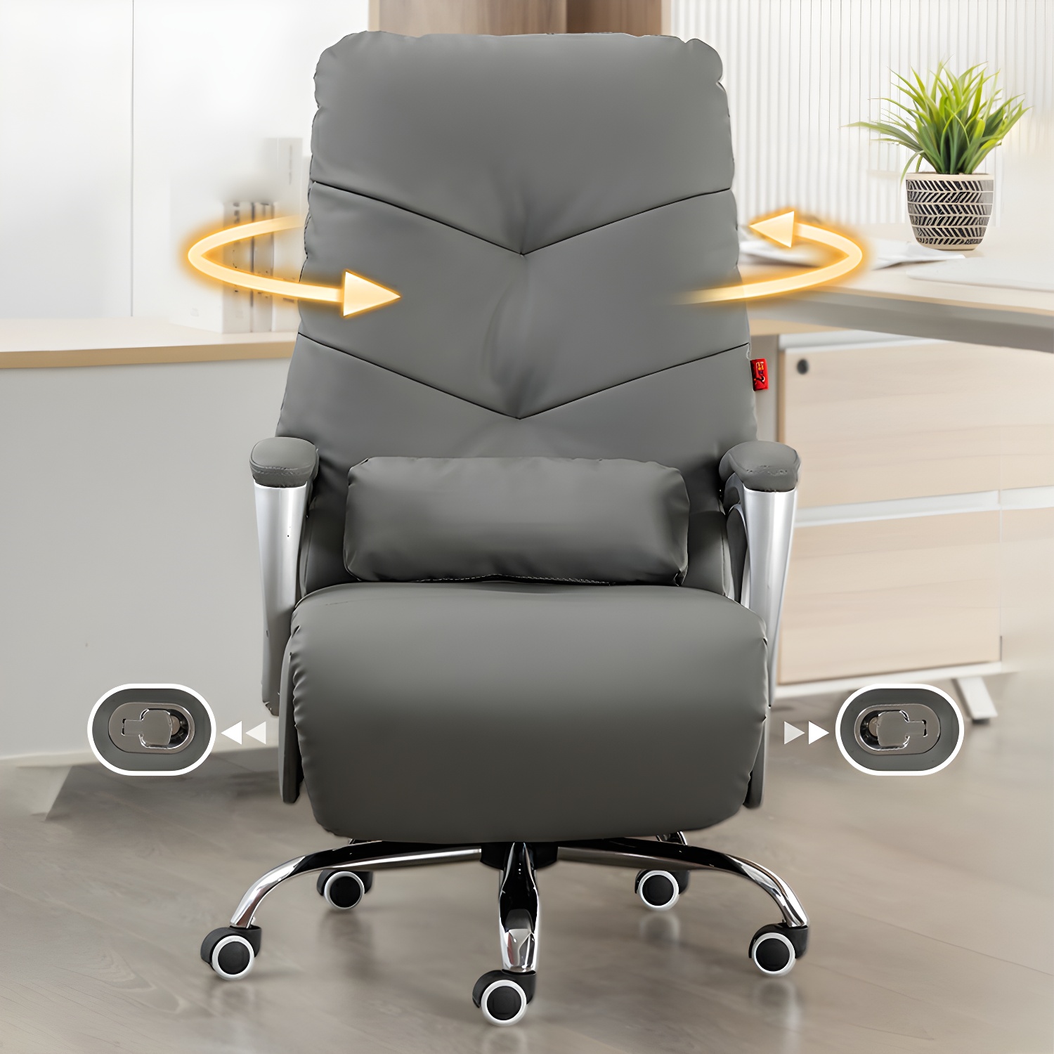 Modern Leather Task Chair with Adjustable Seat Height & Casters Included