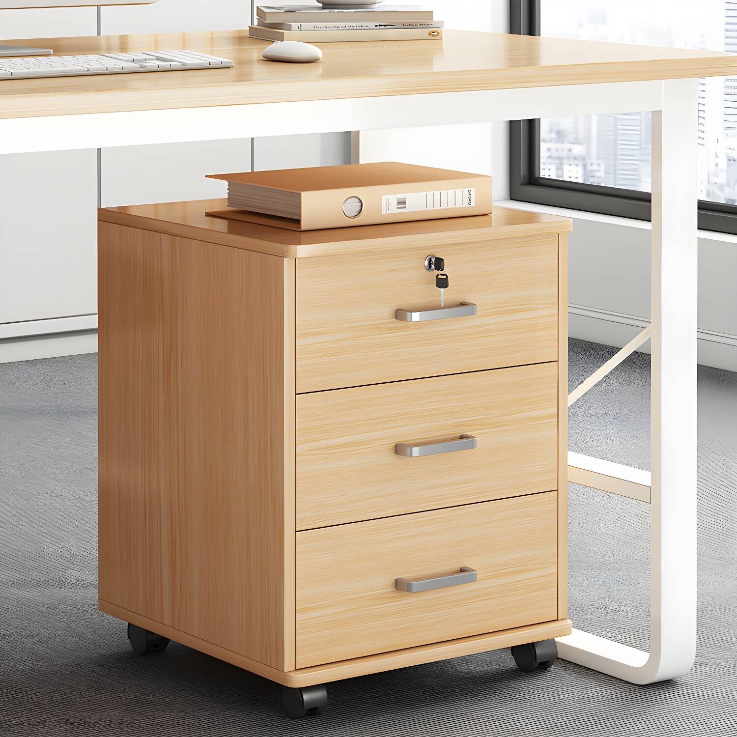 Modern Style Locking Lateral Wood Filing Cabinet with Drawers