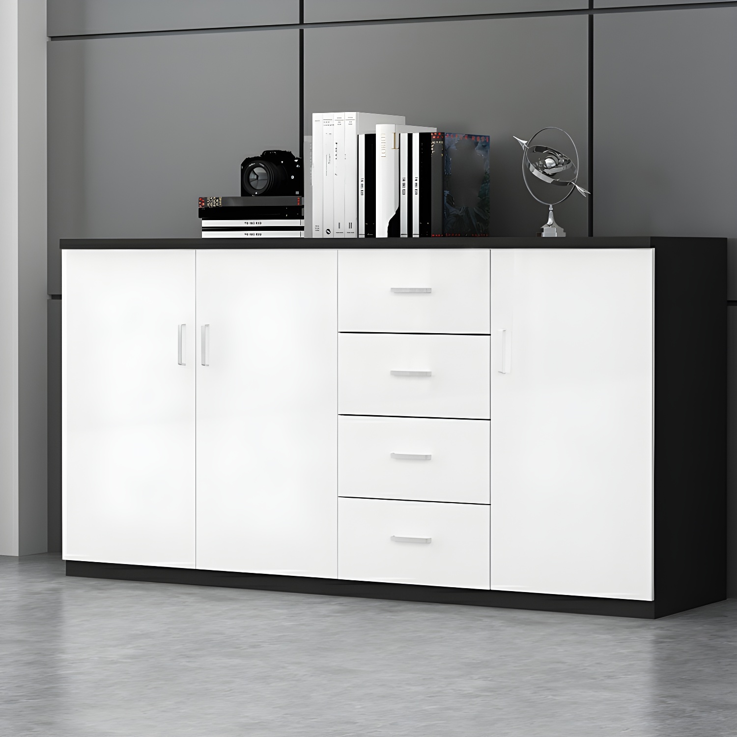 White Wood Filing Cabinet with Shelves, Medium Height & Full Assembly Needed