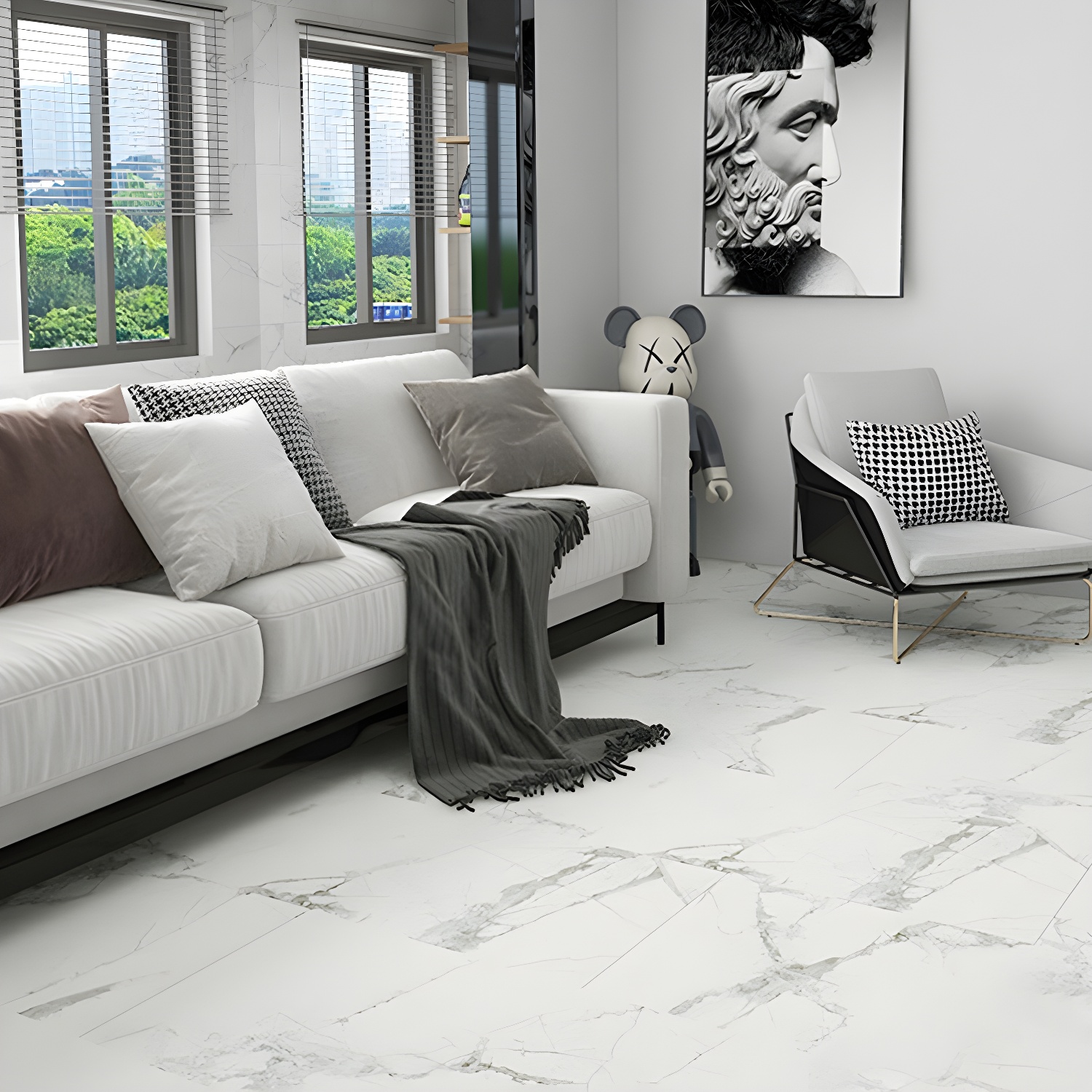 Low Gloss Smooth Laminate Tile Flooring with Scratch Resistant and Fire Resistant Features