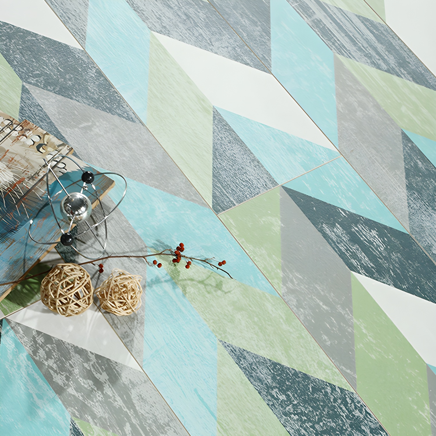 Teal Wire Brushed Laminate Wood Planks - Scratch Resistant Low Gloss Flooring for Living Space