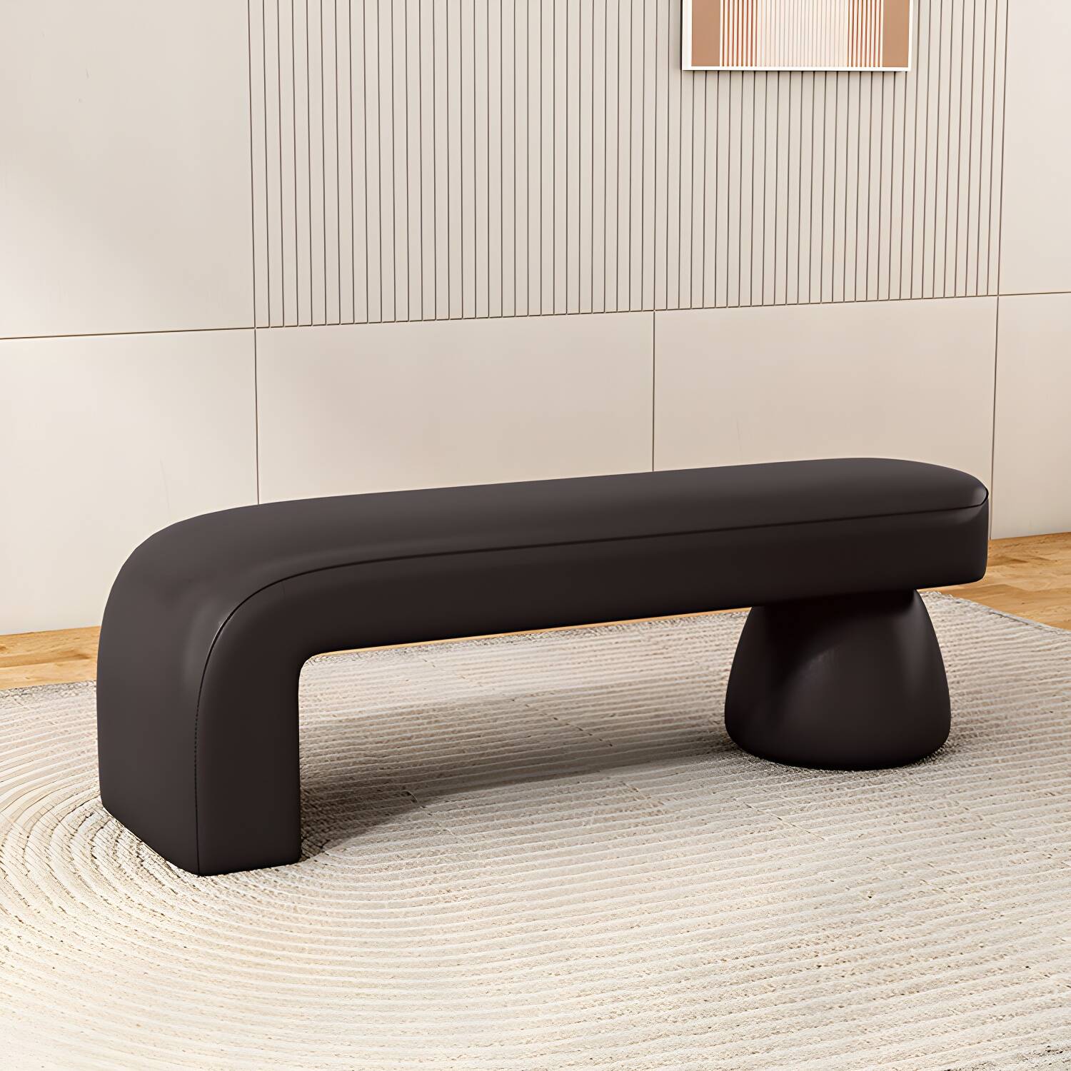 Upholstered Wood Bench with Short Height - Modern Bedroom Bench