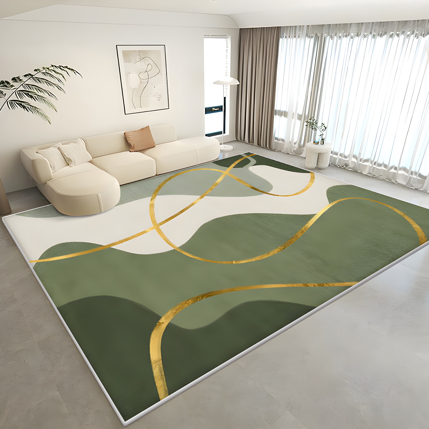 Indoor Modern Colour Block Area Rug with Anti-Slip Backing for Study Room, Living Room, and more