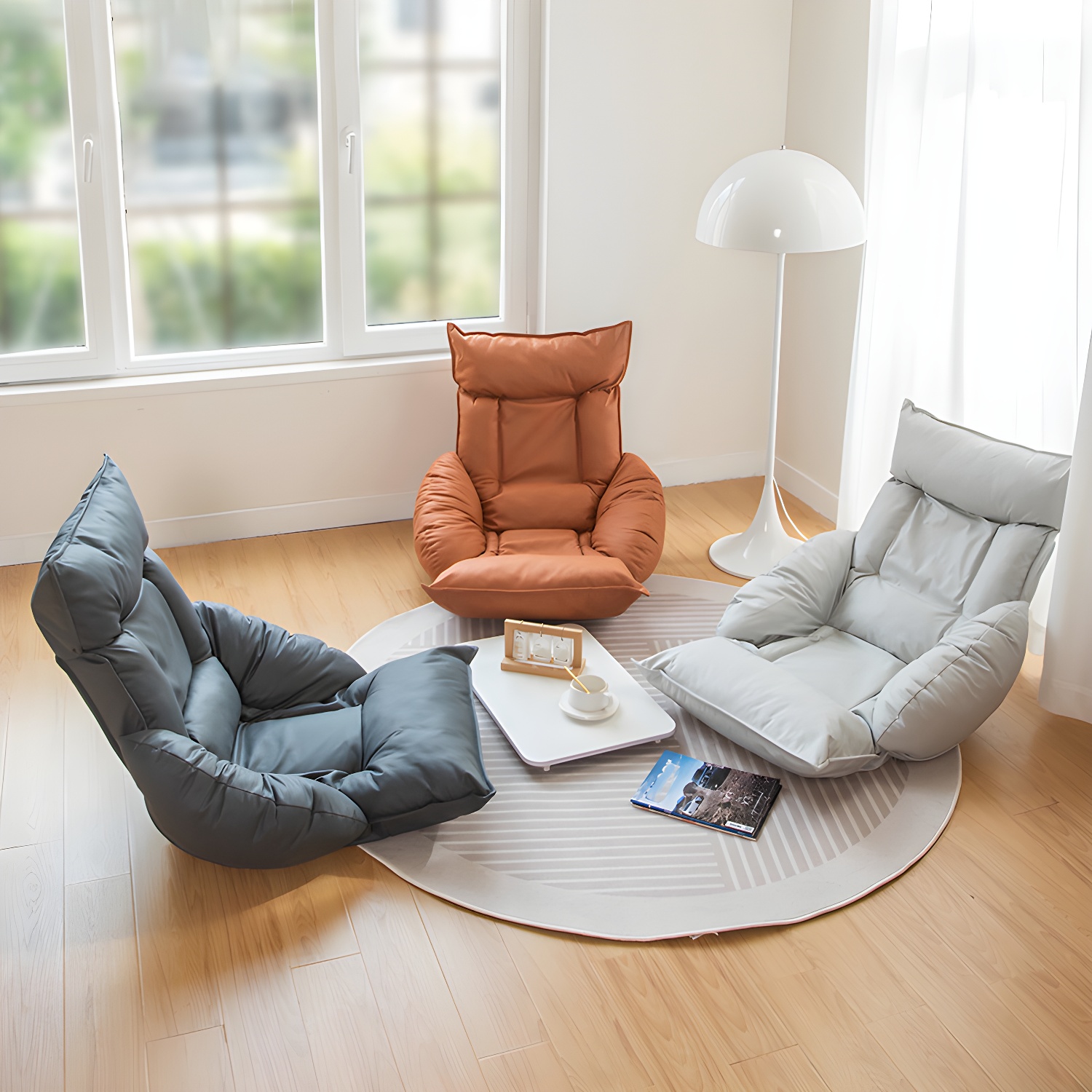 Cozy Faux Leather Bean Bag Lounger with Removable Cover and Zipper Closure