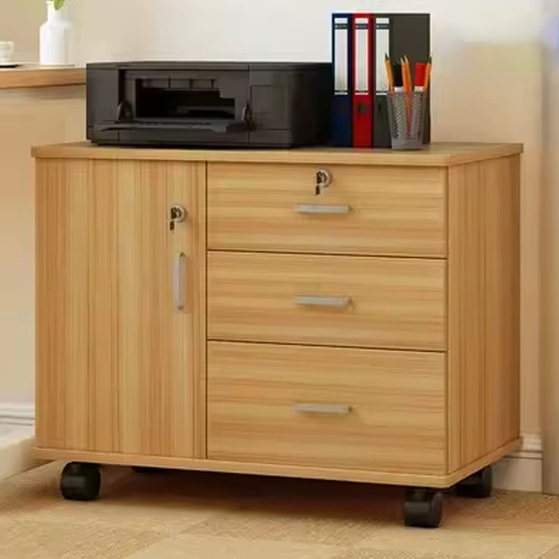 Wooden Office File Cabinet with 3 Drawers and Key Lock, Adjustable Shelves