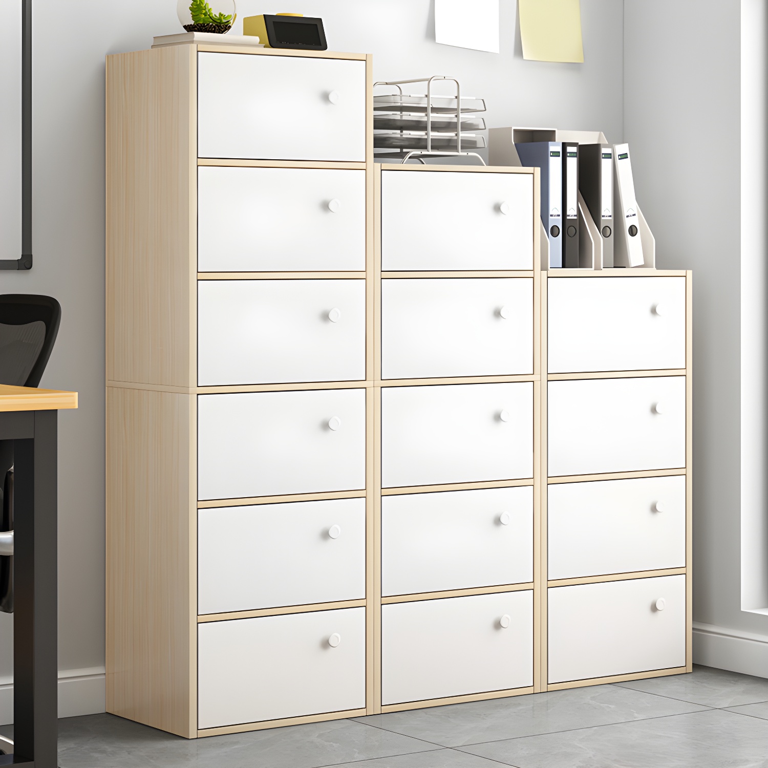 Modern Wooden Vertical Filing Cabinet with Full Assembly, 40cm Length, Wood Material