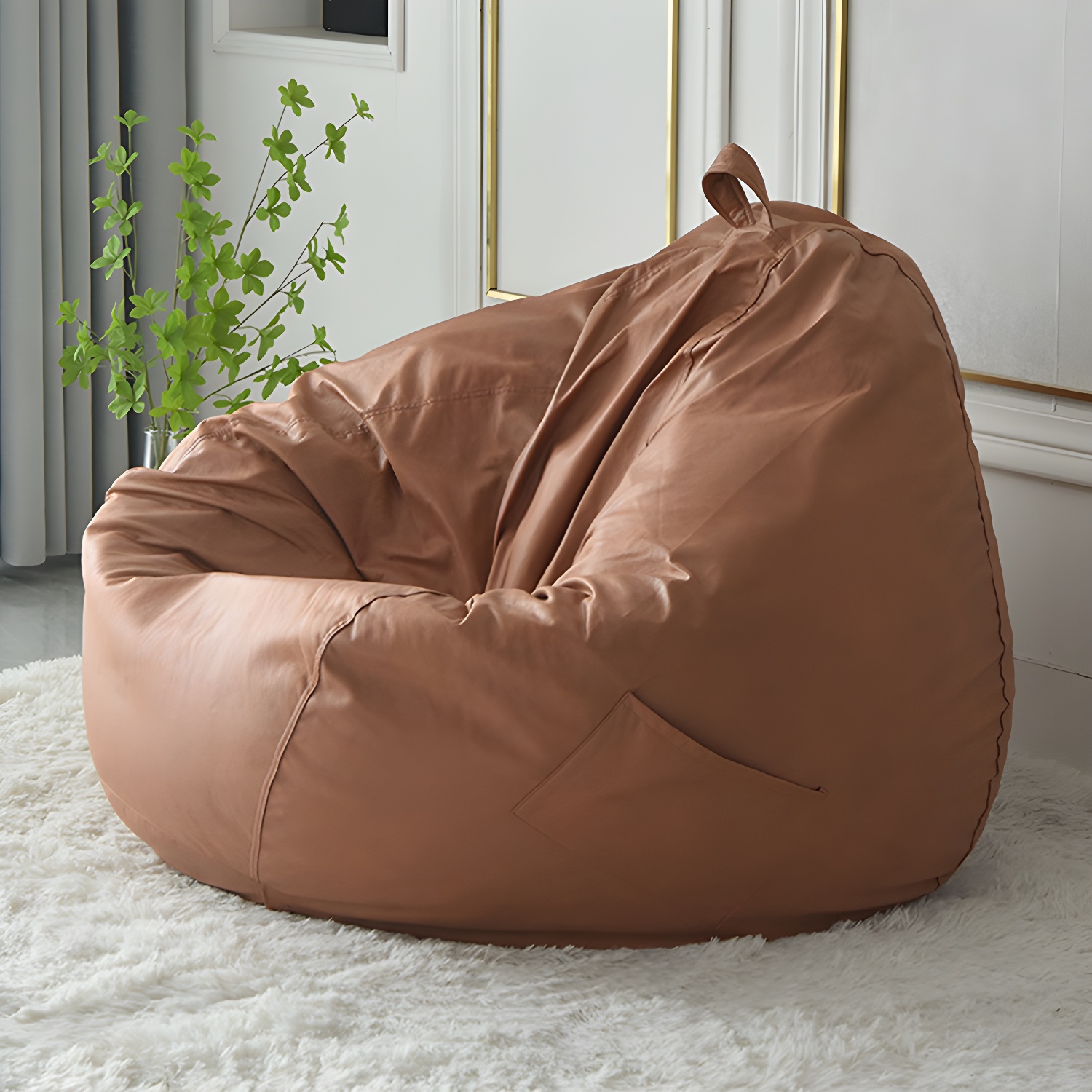 Water Resistant Faux Leather Bean Bag Set with Removable Cover and Expanded Polystyrene Beans