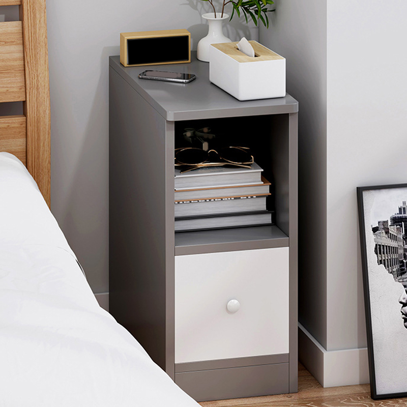 Modern Narrow Manufactured Wood Nightstand with Open Storage and Included Drawers