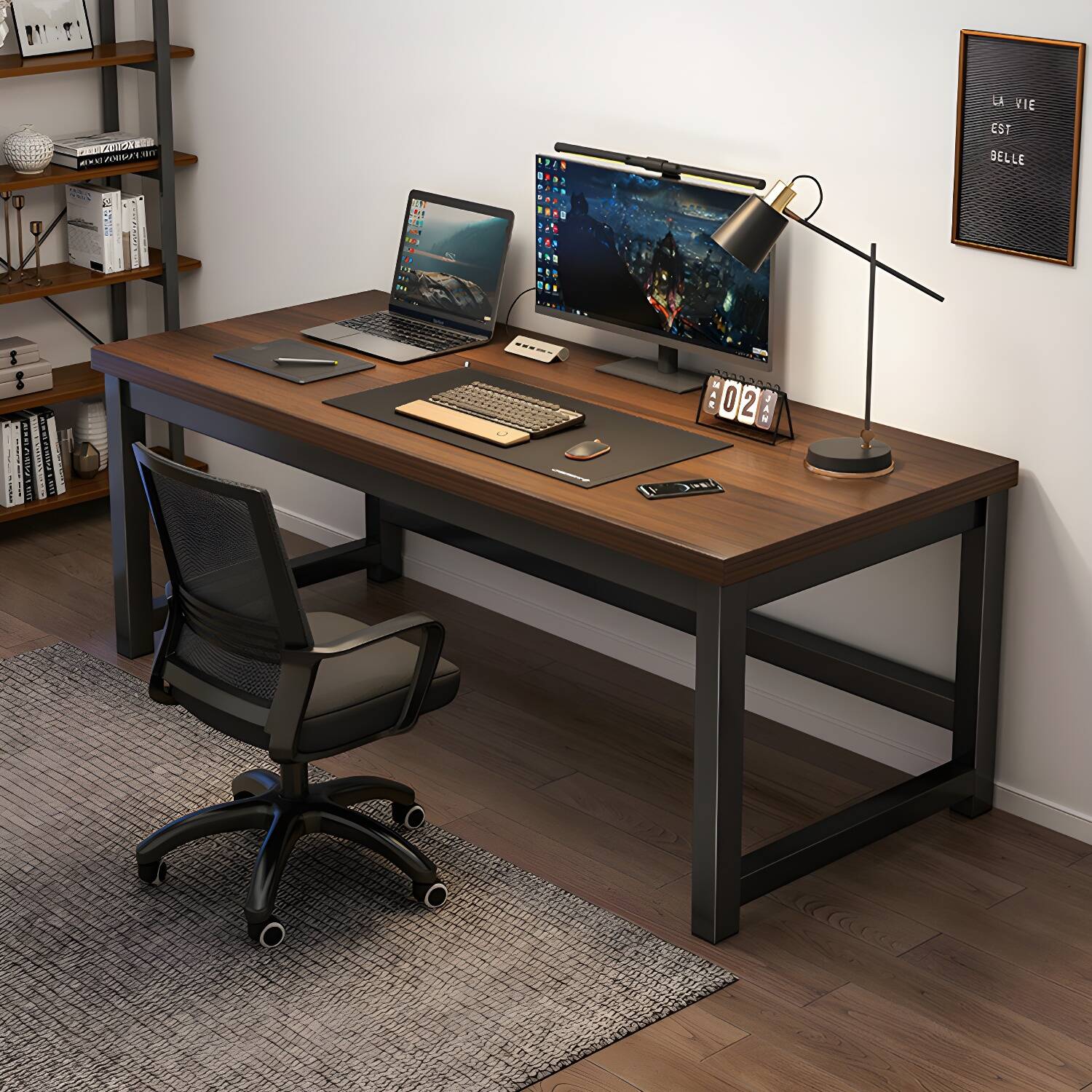 Elegant White Writing Desk with Steel Trestle Base for Stylish Home Office