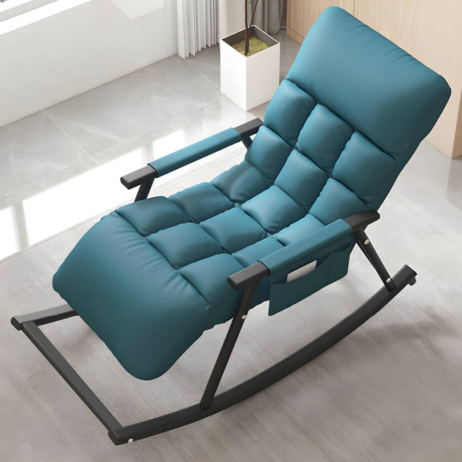 Sleek Modern Upholstered Rocking Chair - Contemporary Indoor Seating with Metal Legs