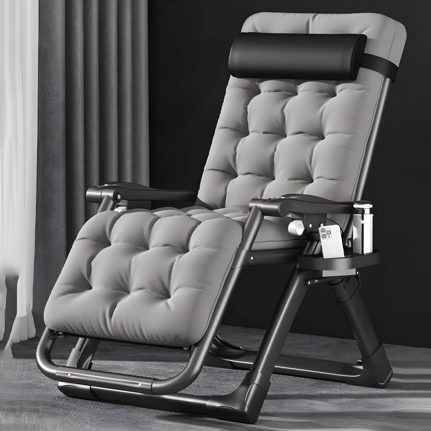 Modern Small Size Recliner with Metal Legs and Cupholder Storage