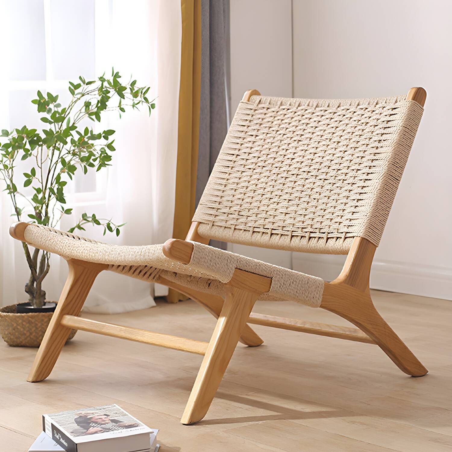 Cozy Scandinavian Style Recliner Chair in Ash Wood with Standard Design and Wood Legs