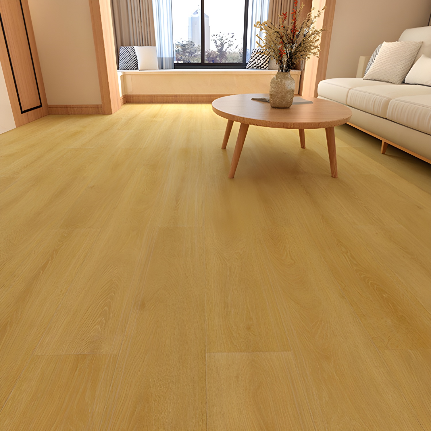 Elegant Scratch Resistant Laminate Wood Planks - Sleek and Durable Flooring for Your Living Space