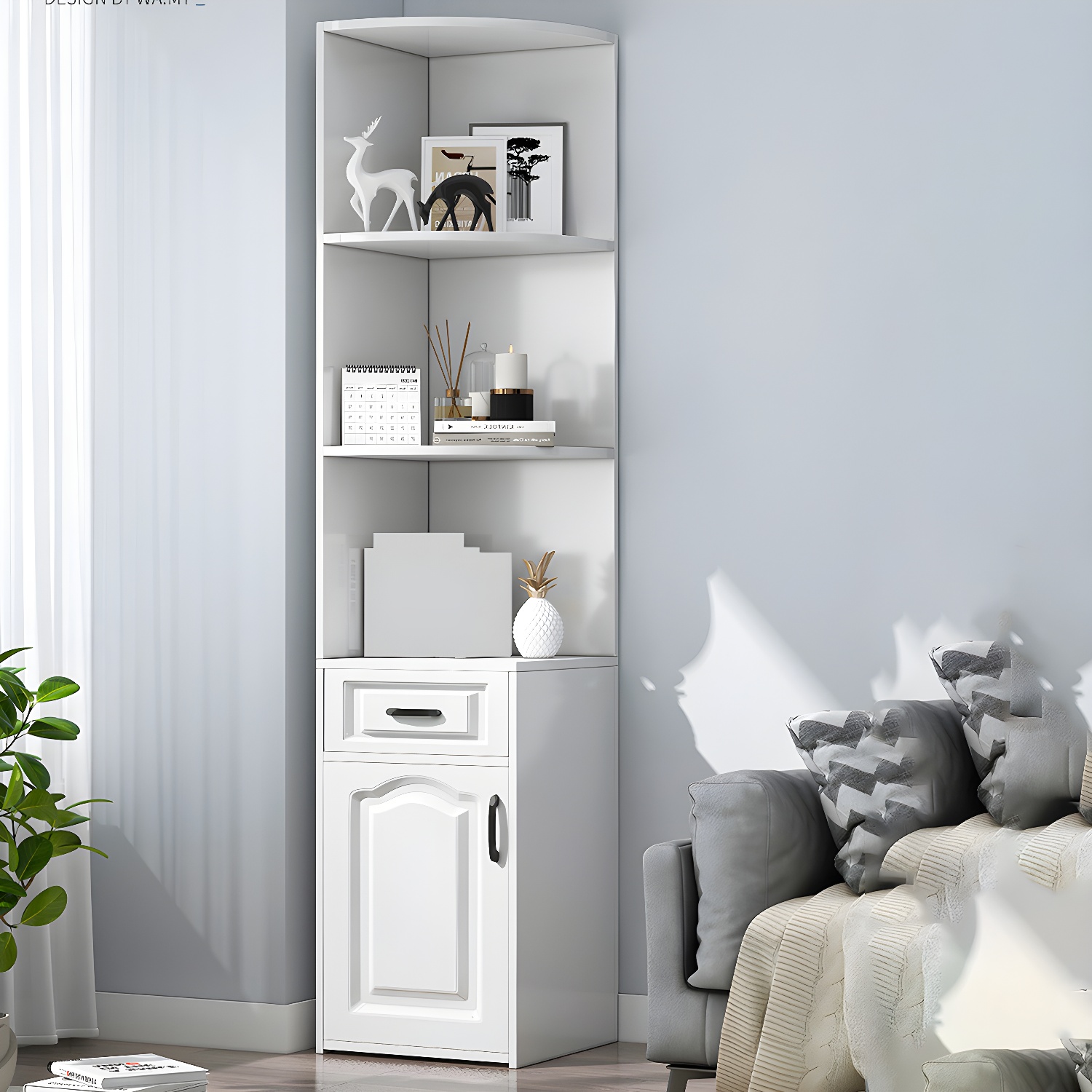 Modern Simple Style Turn Visible Storage Display Stand in Pale Wood Finish