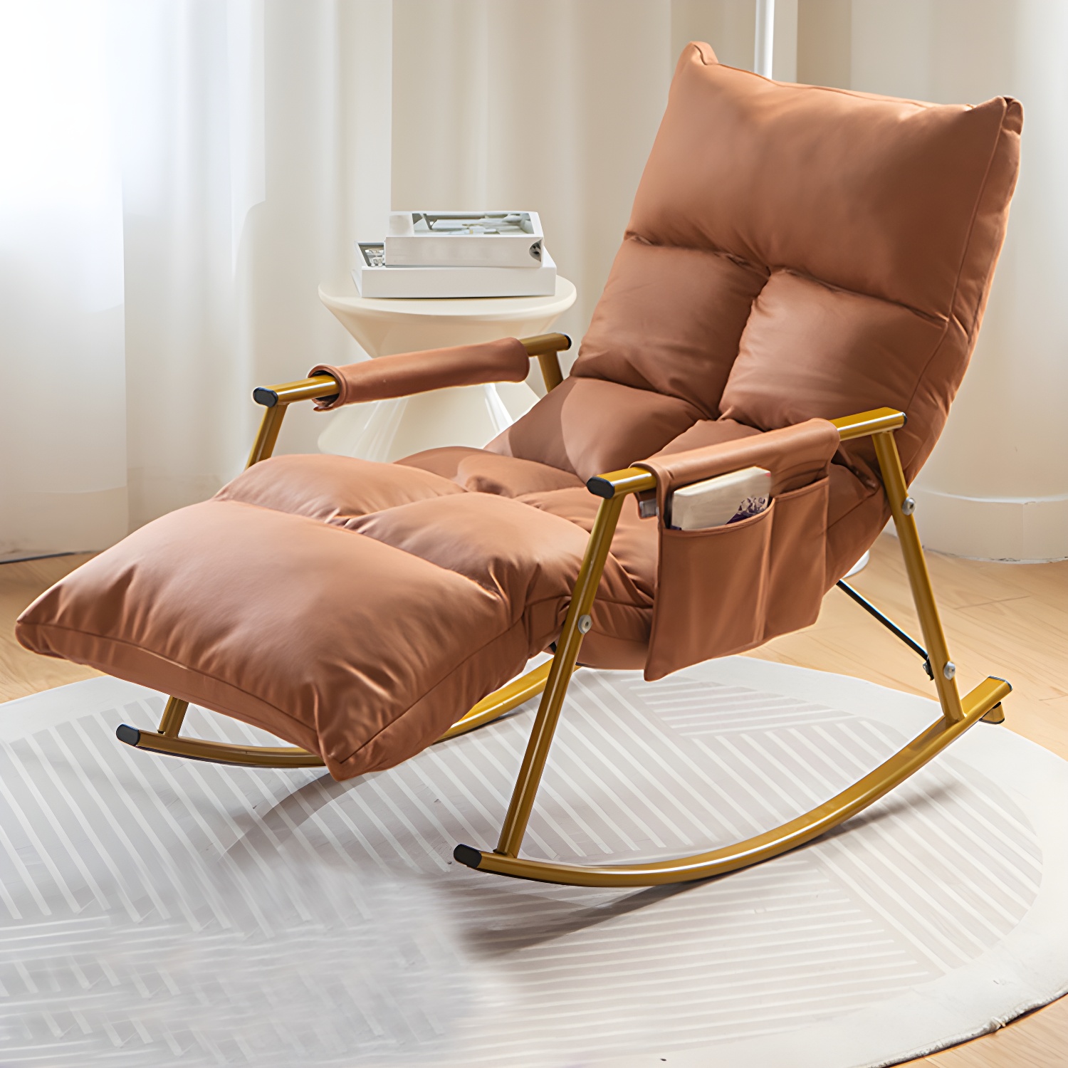 Water-Resistant Modern Upholstered Rocking Chair with Track Arms - Stylish Comfort