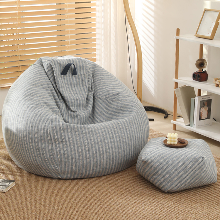 Striped Cotton Blend Pre-Filled Bean Bag Chair, Includes Removable Cover- Seating Capacity One
