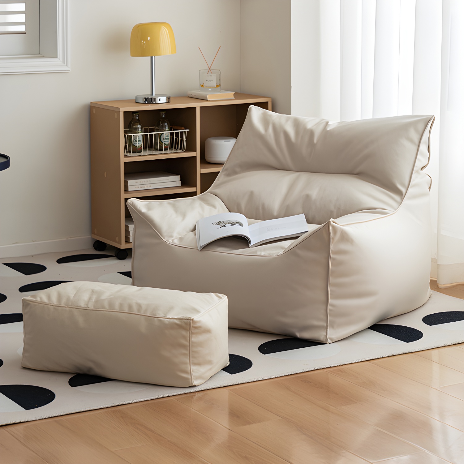 Comfy Faux Leather Bean Bag Lounger with Pre-Filled Cushion and Abrasion Resistance