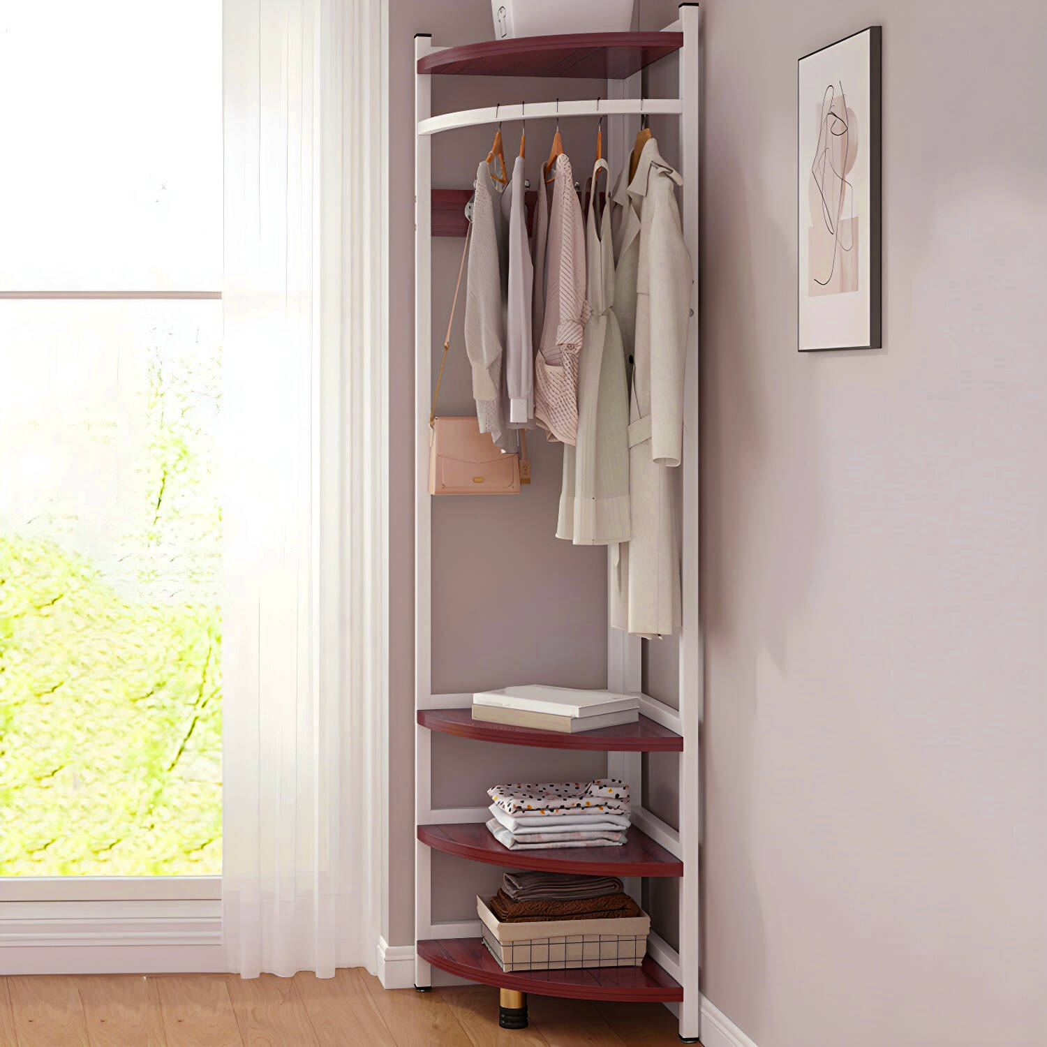 Stylish Metal Hall Tree with 4 Shelves & 6 Metal Hooks - Perfect for Organizing Your Entryway