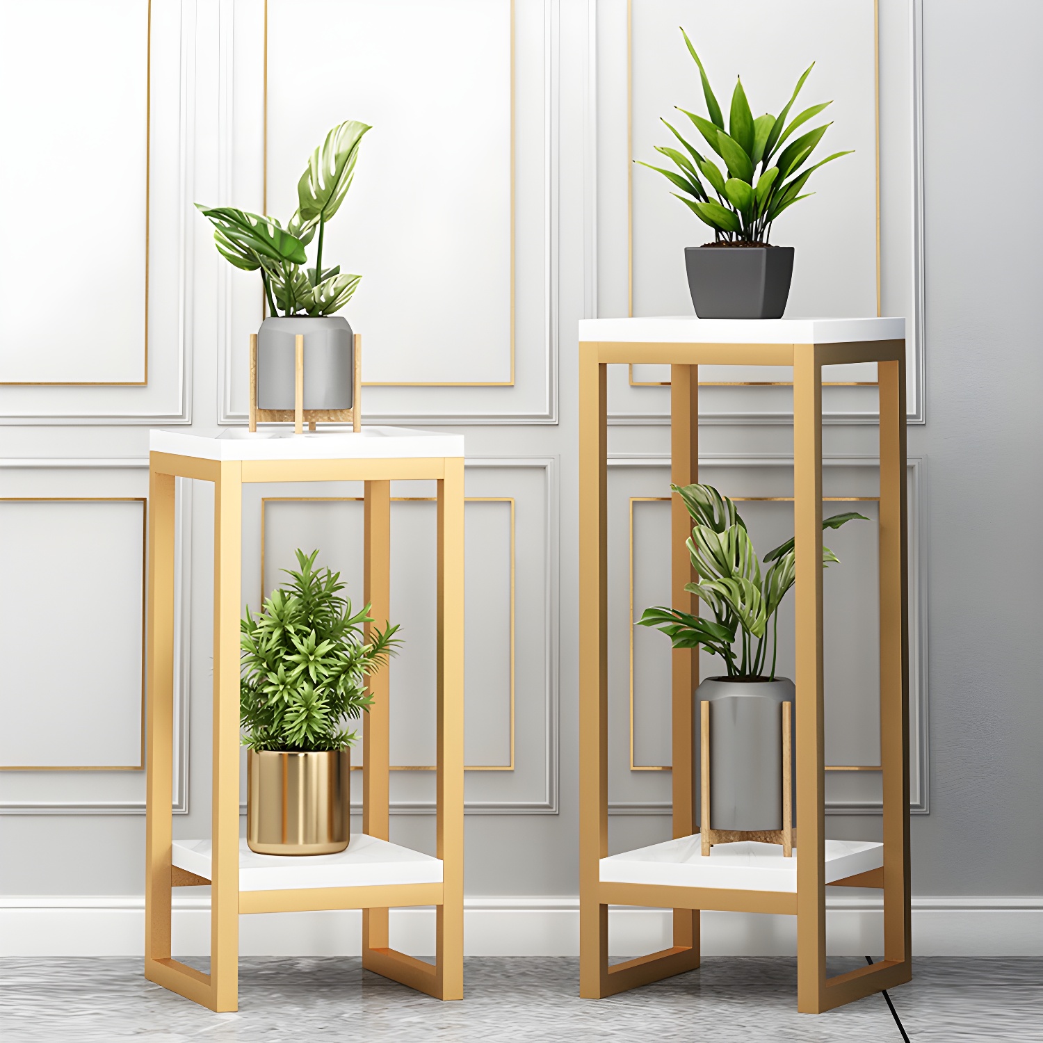 Wood Top Square Plant Table with 2 Tiers - Elegant Multi-Tiered Design for Stylish Plant Display