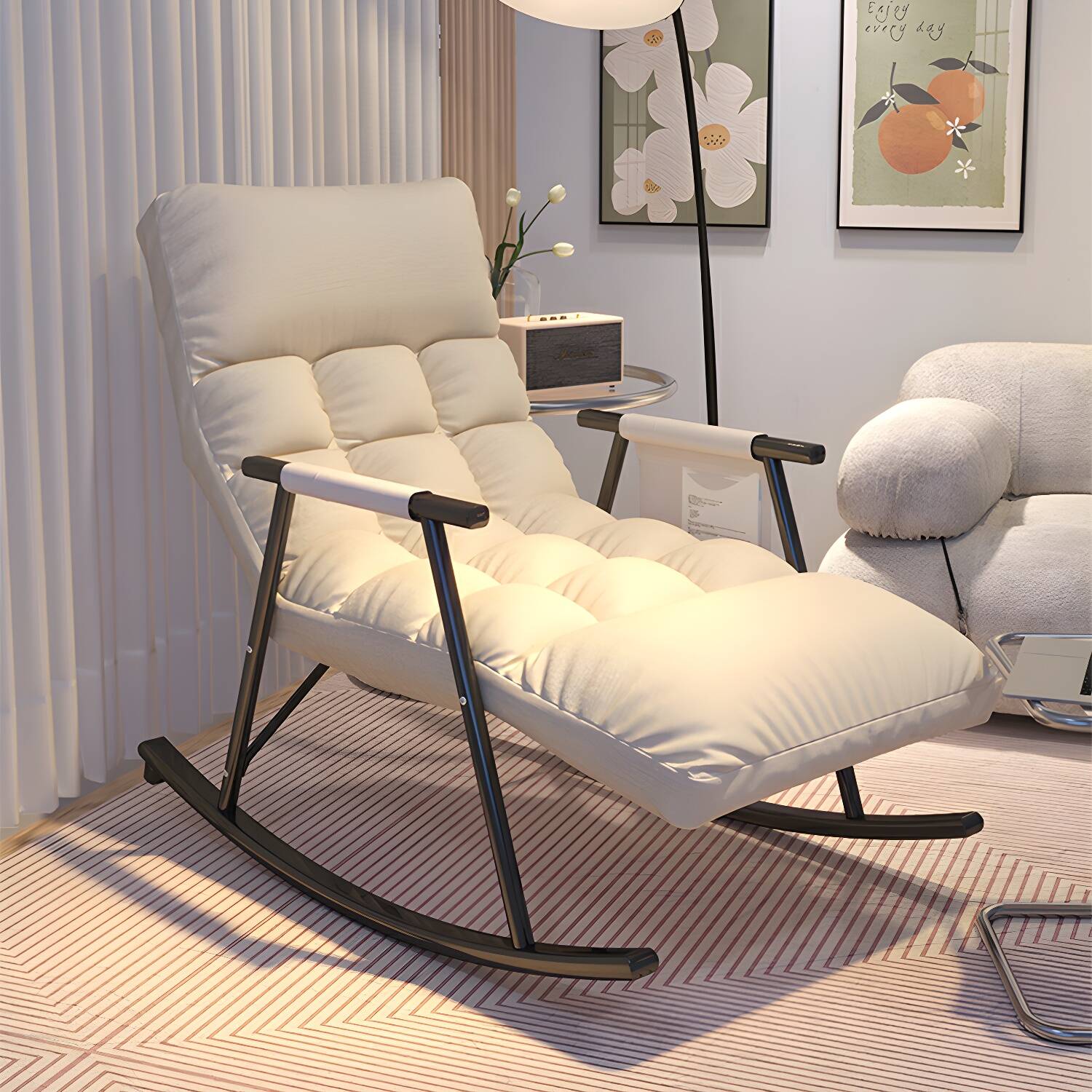 Stylish Upholstered Indoor Rocking Chair with Metal Legs - Modern Design and Comfortable Seating