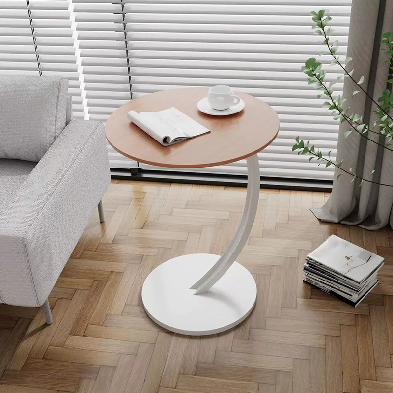 Modern Round Wood Side Table with Metal Pedestal Base and Stylish Design