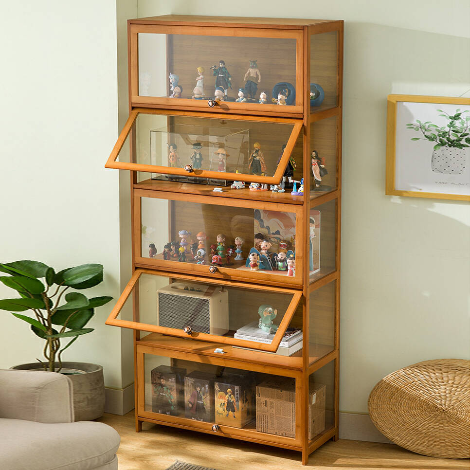 Bamboo Sliding Cabinet for Display & Storage with Brown Standard Design