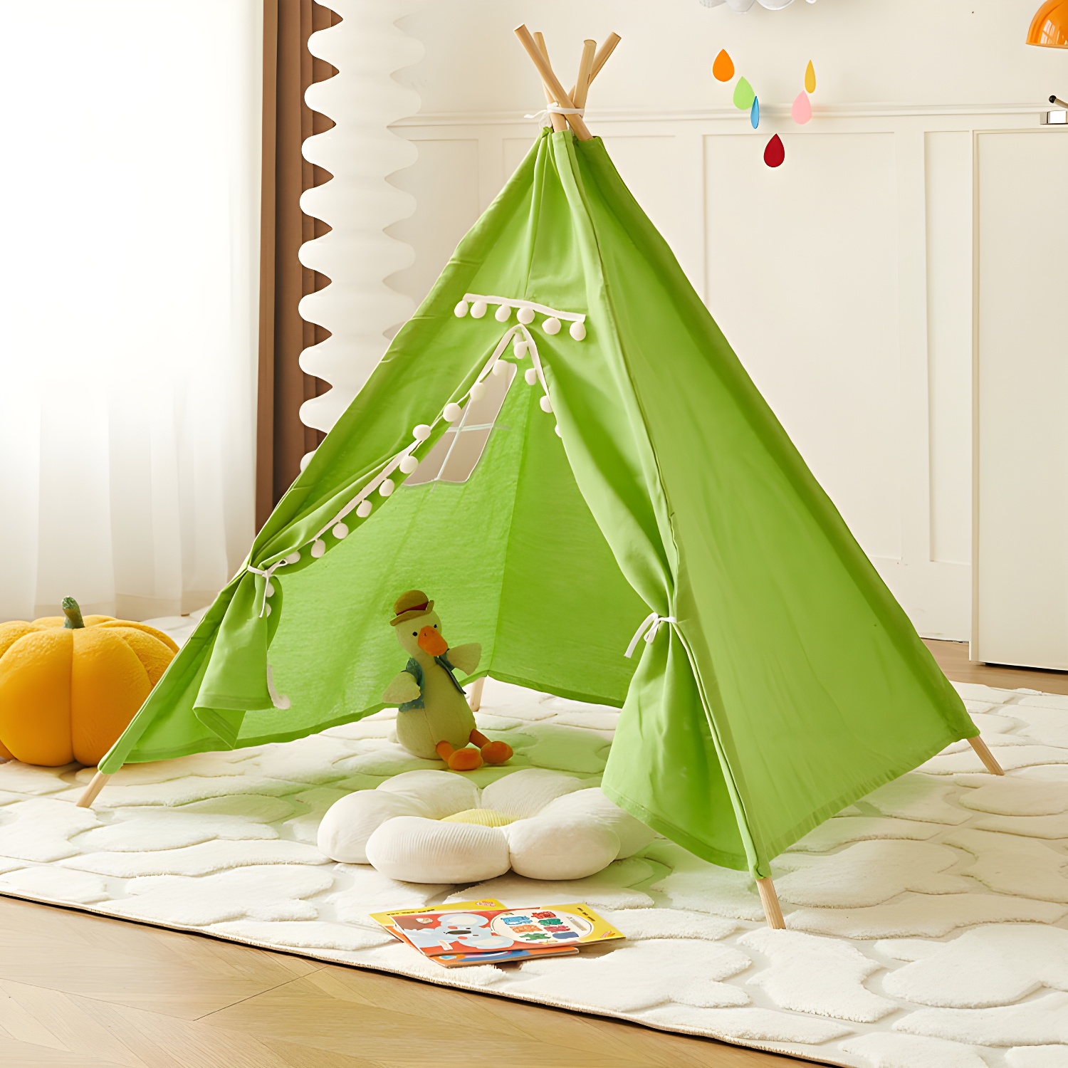 Triangle Play Tent with Foldable Fabric, Windows Included for Indoor Fun, Perfect for 35-40 women