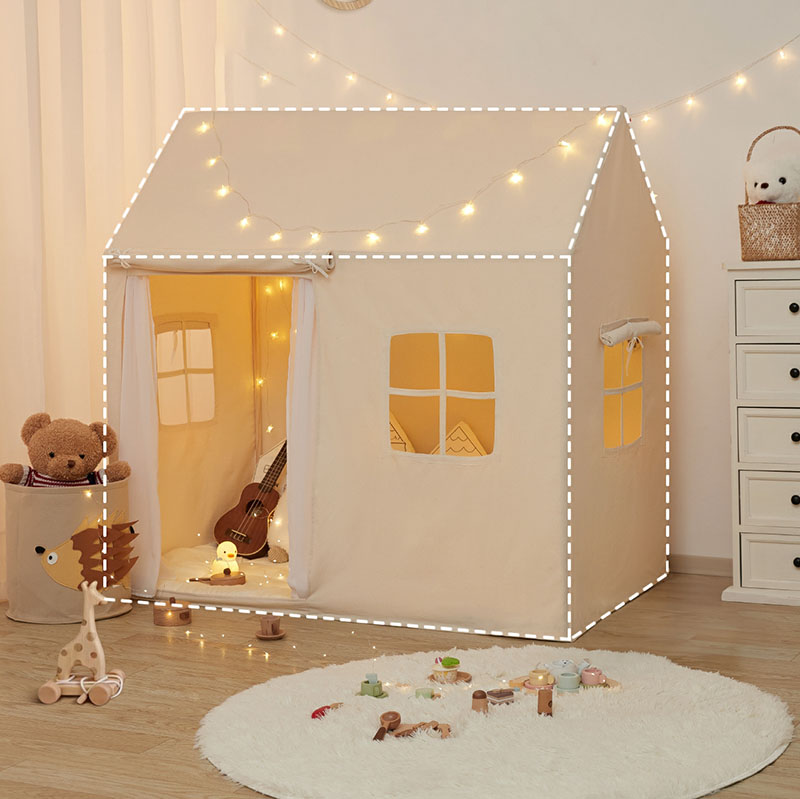 Cozy Cottage-style Square Play Tent with Included Lights for Indoor Play