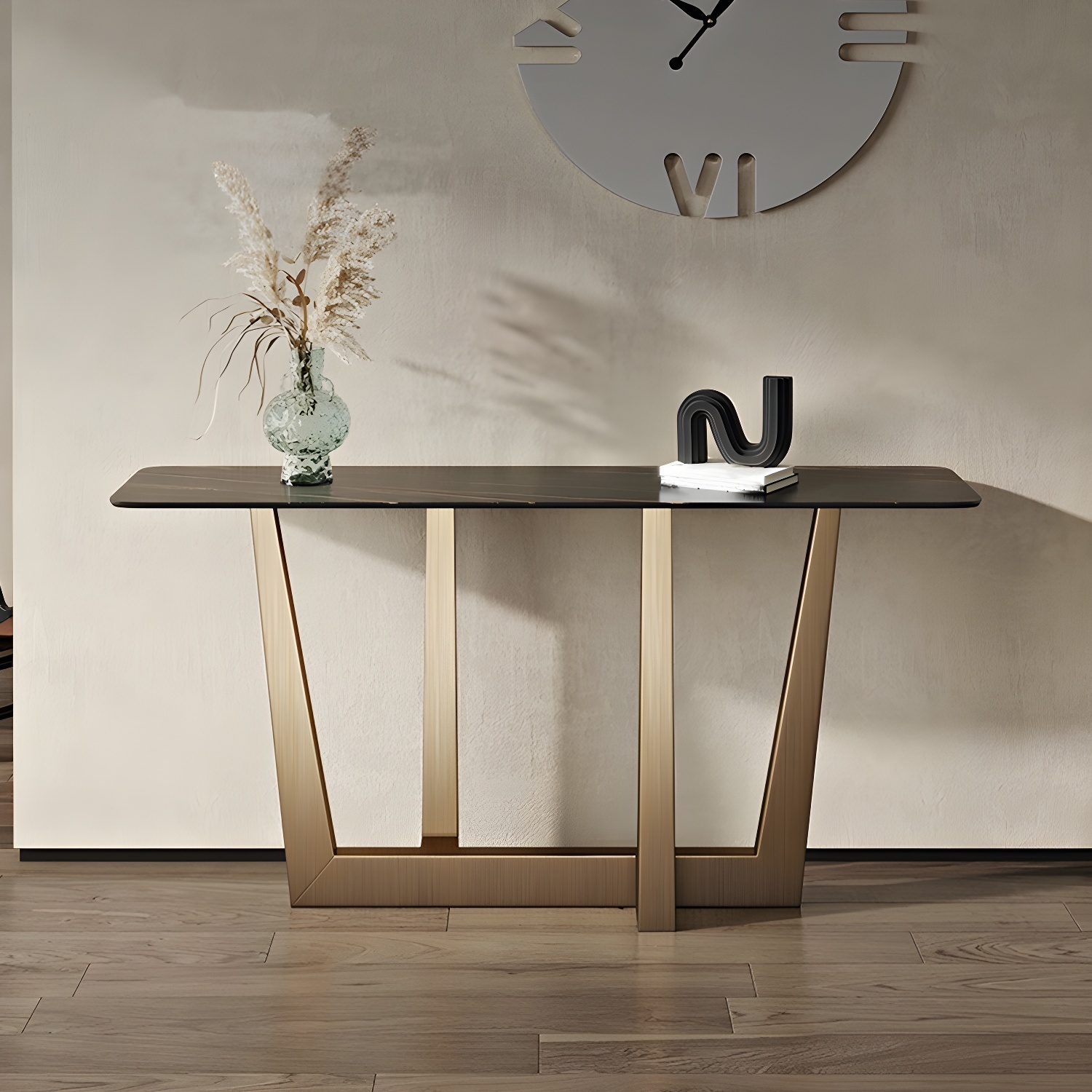 Glam Black Stone Top Console Table - Scratch and Stain Resistant