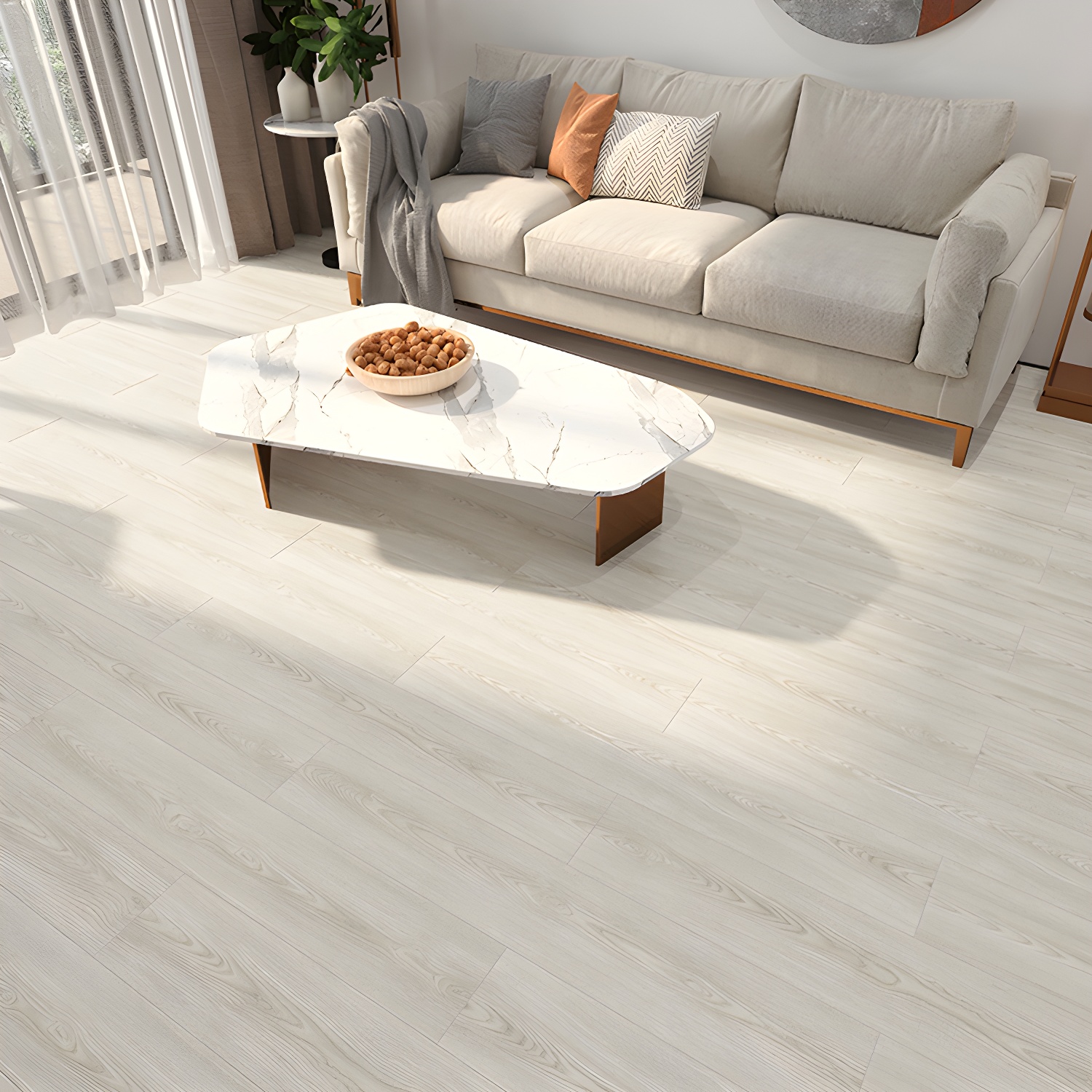 Waterproof 12mm Laminate Wood Planks - Scratch and Stain Resistant Flooring for Living Space