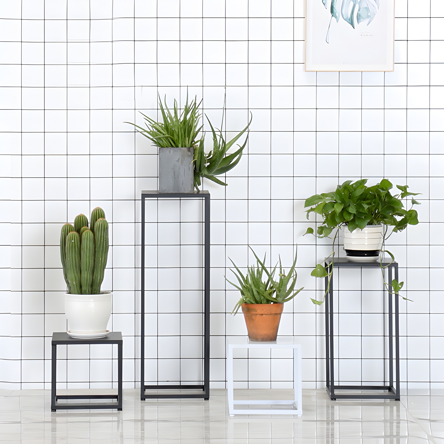 Elegant One-Tier Square Framed Metal Plant Stand for Cultivated Environment in Modern Homes