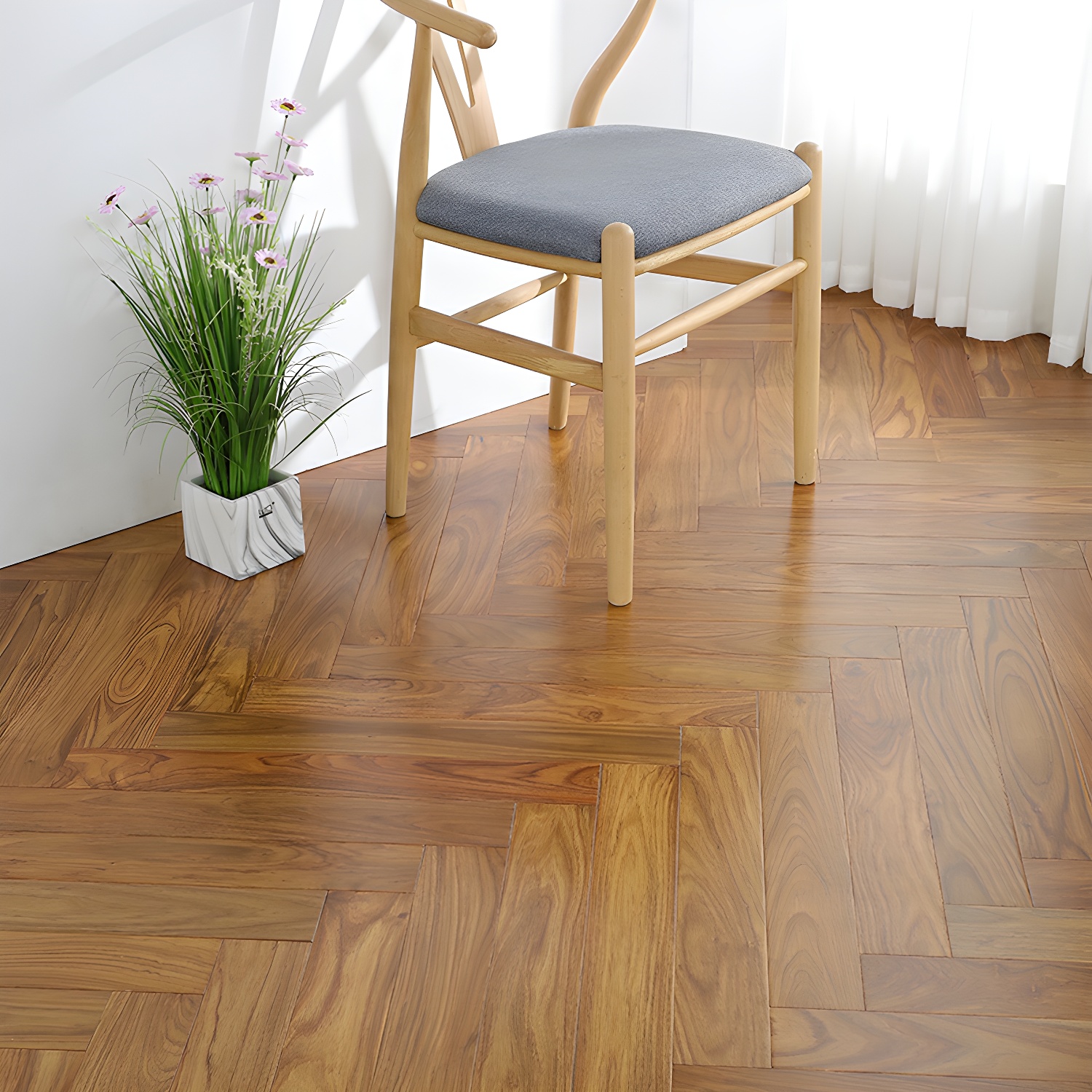 High Gloss Rosewood Parquet Hardwood Flooring - Waterproof and Scratch Resistant - 1.8cm Thickness