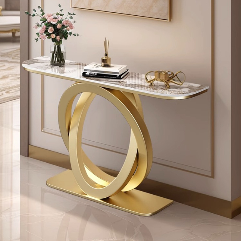 Modern Metal Console Table with Rectangular Stone Top and Scratch Resistant Surface