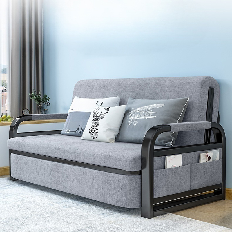 Modern Grey Cotton Blend Sleeper Sofa with Detachable Mattress and Storage, Small Frame Size