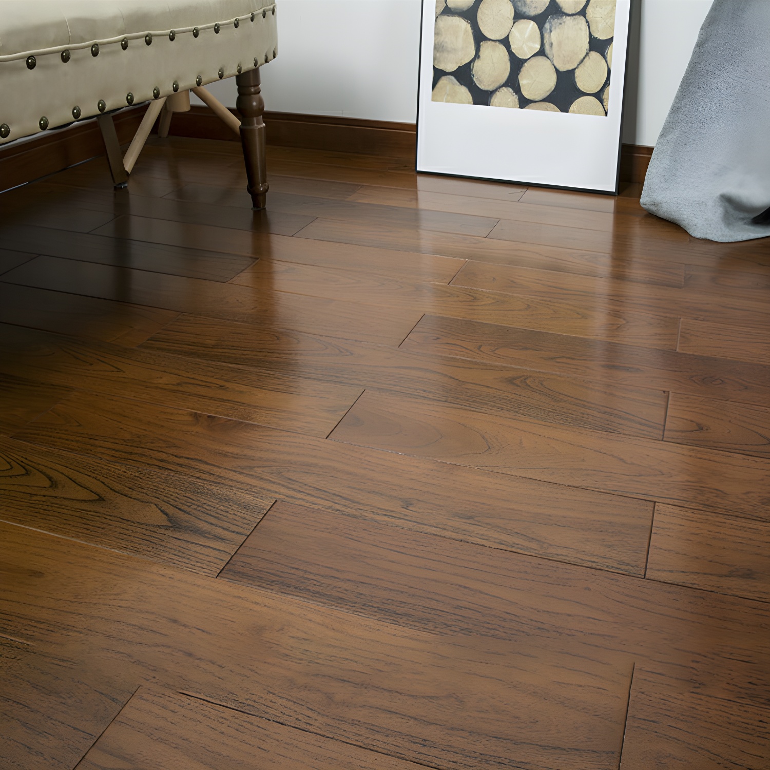 Elegant Teak Wood Click-Lock Flooring with Smooth Medium Wood Tone