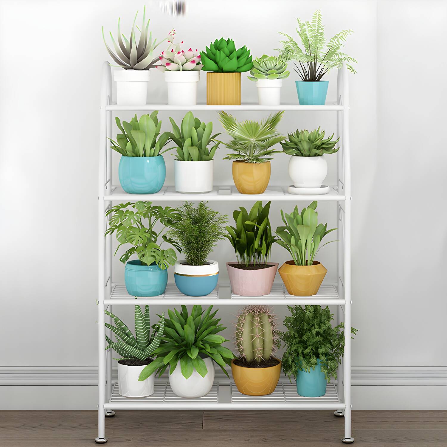 Multi-Tiered Rectangle Metal Plant Stand with Shelves and Legs - Water Resistant - Full Assembly