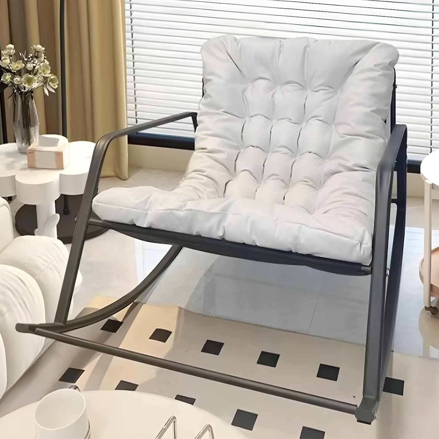 Stylish Modern Metal Rocking Chair with Track Arms and High Weight Capacity
