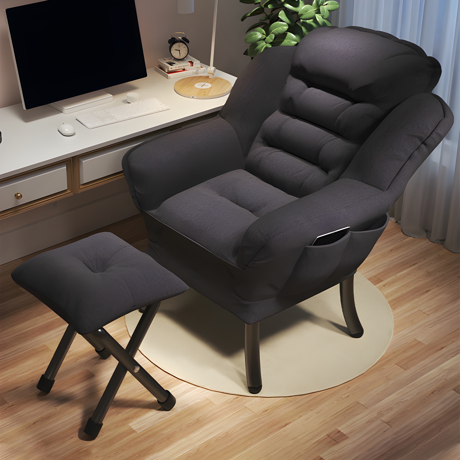 Small Length Modern Recliner with Tufted Design, Independent Foot and Built-In Storage