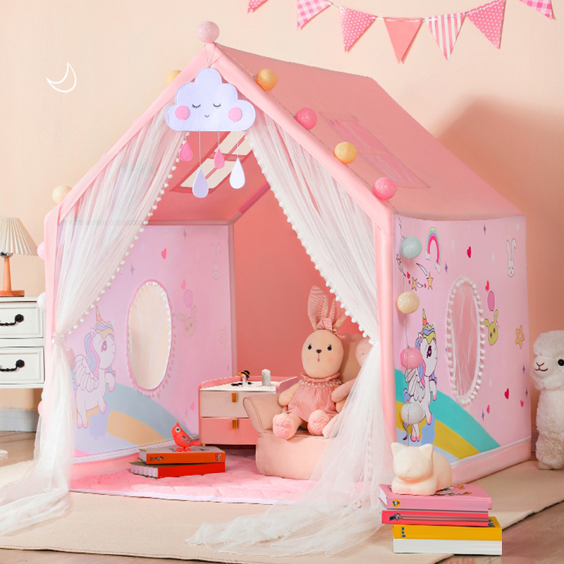Princess Play Tent with Windows and Lights Included for Indoor Play