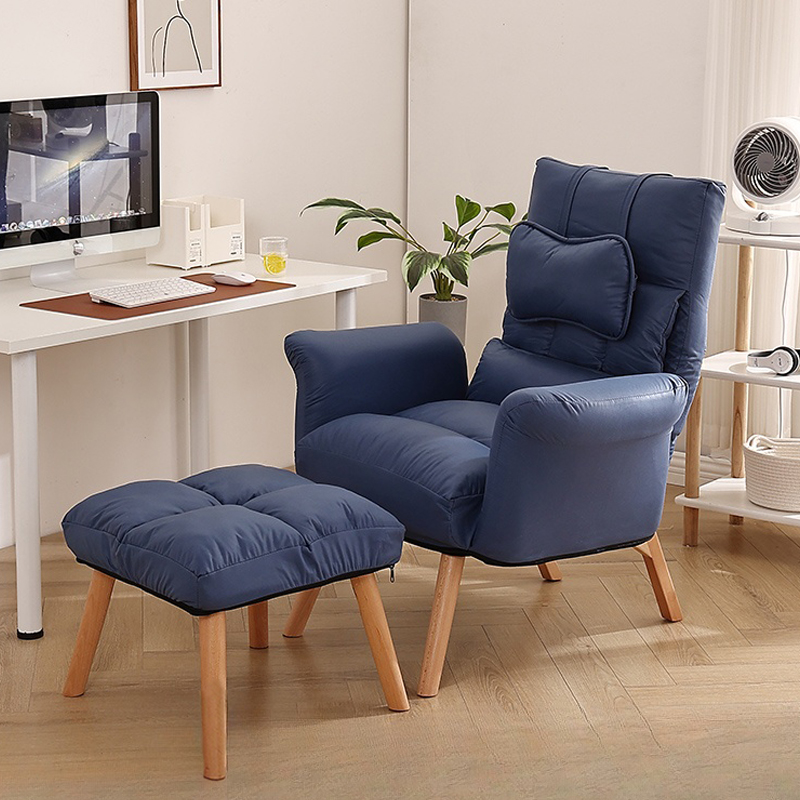 Scandinavian Faux Leather Recliner with Lumbar Support and Wood Frame