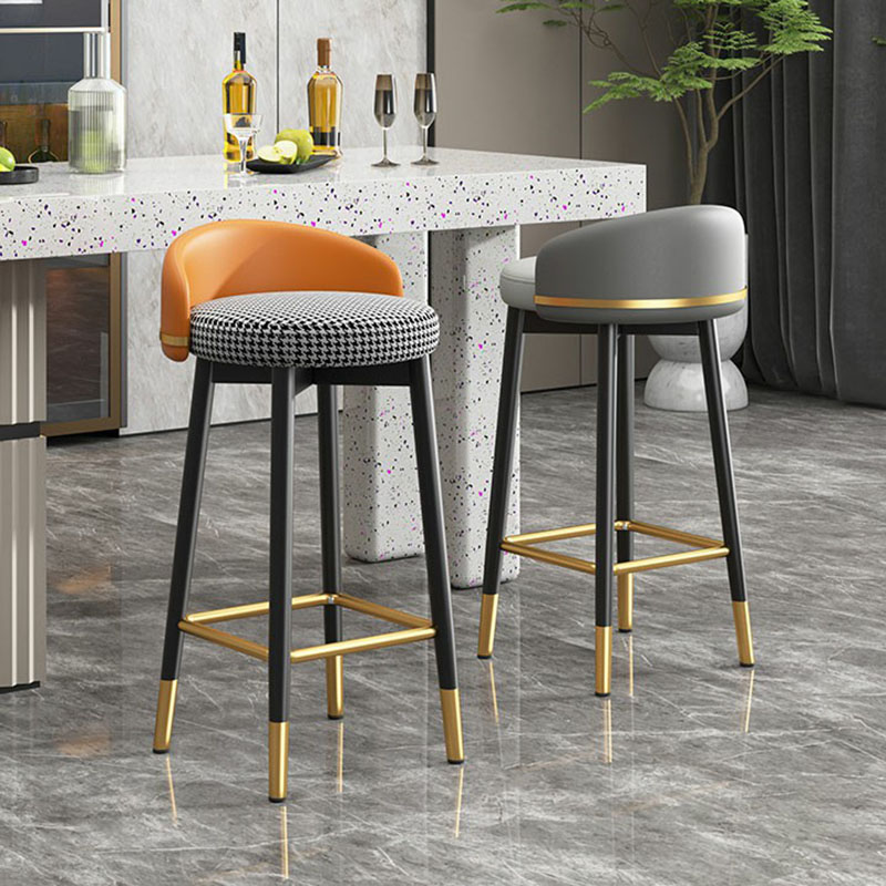 Round Leather Glam Bar Stool with Low Back and Footrest, Partial Assembly Required