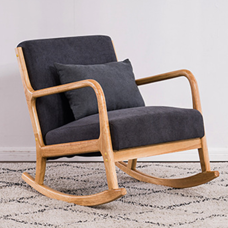 Modern Upholstered Rocking Chair with Natural Wood Legs and Recessed Back Cushion