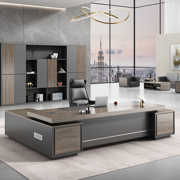 Executive Brown L-Shape Writing Desk with Drawers and Cable Management, Perfect for Office Or Home