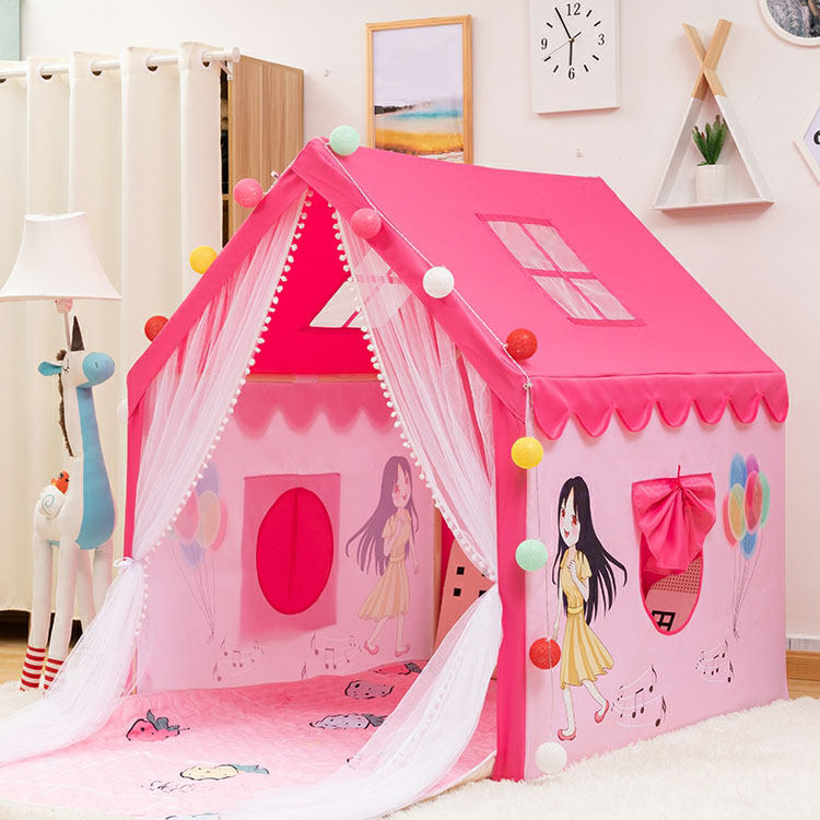 Square Solid Colour Fabric Play Tent with Windows and Lights Included